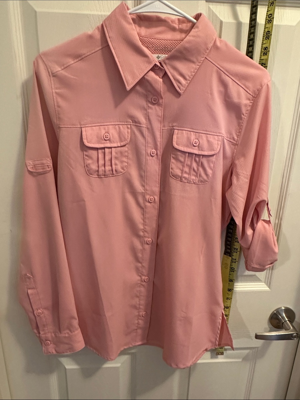 Women's Pink Button-Down Utility Shirt with Chest Pockets